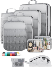 Veken 11-Pack Compression Packing Cubes for Travel Essentials,Compressible Expandable Large Luggage Suitcase Organizer Bags for Clothing,Durable Space Saver Bags with Toiletry Bags(Dark Green)