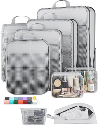 Veken 11-Pack Compression Packing Cubes for Travel Essentials,Compressible Expandable Large Luggage Suitcase Organizer Bags for Clothing,Durable Space Saver Bags with Toiletry Bags(Dark Green)