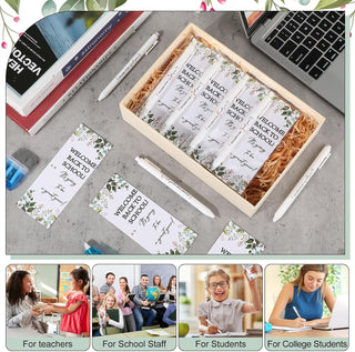 Dunzoom 50 Sets Welcome Back to School Gifts Include Greeting Cards and Inspirational Ballpoint Pens First Day of School Stationery Set for Teachers Students Reward Supplies(Paper,Classic Style)
