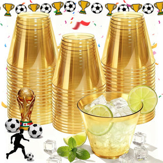 9 oz Clear Plastic Cups Green Plastic Disposable Cups for Cocktail 50 Pack Fancy Cocktail Cup for Party Stemless Wine Glasses for Wedding Graduation Birthday World Cup