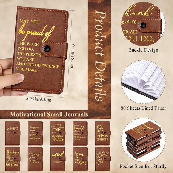 Dispowreath 10 Sets Thank You Leather Journal Bulk Fathers Day Coworkers Gift Inspirational Notebook with Bamboo Pen CNA Week Gift Appreciation Notepad for Employee Teacher Nurse Staff (Dark Brown) - hover image