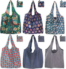 Reusable Grocery Bags, 6 Pack 50Lbs Foldable Fashion Washable Shopping Bags, Large Boho Tote Bags For Groceries, Bulk Market Cloth Storage Bags, Utility Aesthetic Personalized Gifts For Women