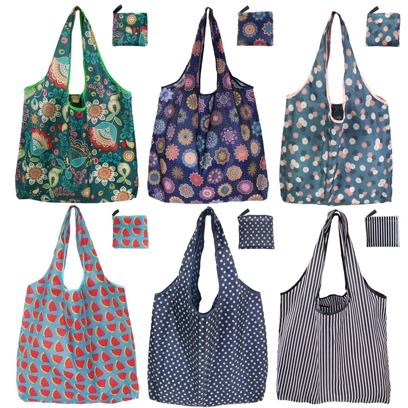Reusable Grocery Bags, 6 Pack 50Lbs Foldable Fashion Washable Shopping Bags, Large Boho Tote Bags For Groceries, Bulk Market Cloth Storage Bags, Utility Aesthetic Personalized Gifts For Women