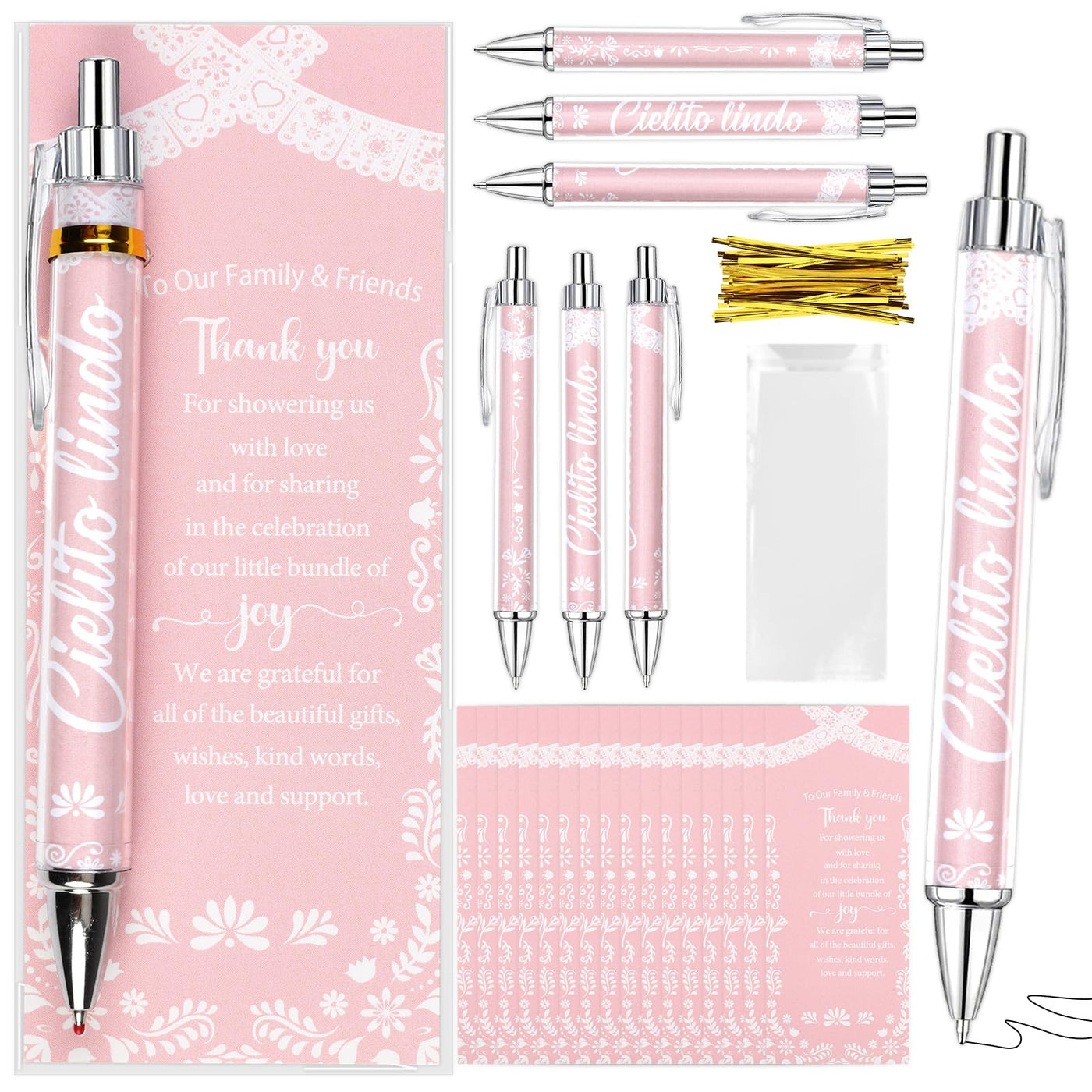 Serencatcher 30 Sets Mexican Talavera Terracotta Birthday Party Favor Pens, Guest Gift Ballpoint Pens with Thank You Cards, OPP Bags and Twist Ties, Fiesta Theme Birthday Party Supplies