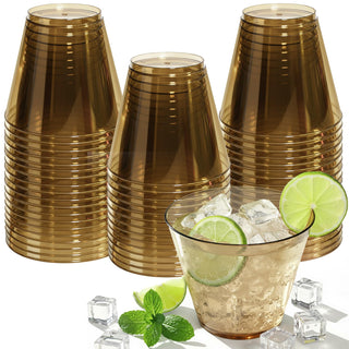 9 oz Clear Plastic Cups Green Plastic Disposable Cups for Cocktail 50 Pack Fancy Cocktail Cup for Party Stemless Wine Glasses for Wedding Graduation Birthday World Cup