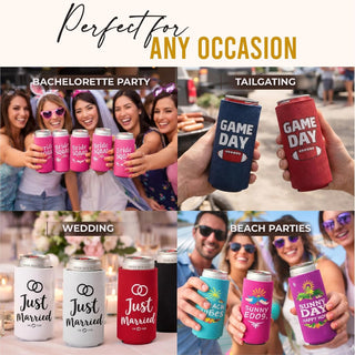 Slim Can Cooler Sleeves 12 Pack– Blank Foldable Neoprene 12oz Can Insulators – Skinny Beverage Coolers for Beer & Soda – Sublimation-Ready (Assorted)