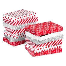 American Greetings Christmas Gift Boxes, Red, White and Silver Christmas Patterns (12-Boxes, 14.75 in. x 9.5 in.)