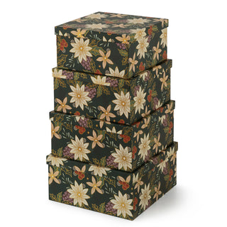 Soul & Lane Christmas Square Decorative Boxes with Lids - Set of 4 - Festive Red, Reusable Large Nesting Holiday Gift Boxes for Presents and Décor