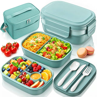 HOMETALL Bento Box Adult with Insulated Lunch Bag - 3 Stackable Leak-Proof Lunch Box Containers for Women & Men - BPA Free Lunchbox with Utensil Set (Spoon, Knife, Fork) for Work, Picnic, Dining Out