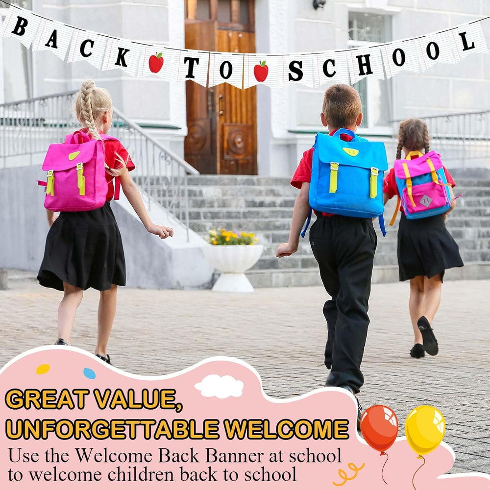 Mooliwe Classroom Decor DIY Banner, Welcome Back to School Party Supply Custom Hanging Bunting Garland Kit with Letters for First Day of School Ambience Celebration Decoration(White,Notebook)
