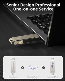Bilious Custom Personalized USB C Flash Drive 32GB/64GB/128GB/256GB, Metal 360° Rotation Style USB 3.0 Thumb Drive, 2 in 1 Dual Portable Memory Stick, Waterproof Jump Drive
