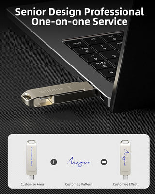 Bilious Custom Personalized USB C Flash Drive 32GB/64GB/128GB/256GB, Metal 360° Rotation Style USB 3.0 Thumb Drive, 2 in 1 Dual Portable Memory Stick, Waterproof Jump Drive
