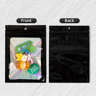 50Pcs Black Holographic Mylar Bags, 5.5x7.8 inch Resealable Foil Zipper Pouches for Gummies, Party Favors, Small Business Packaging