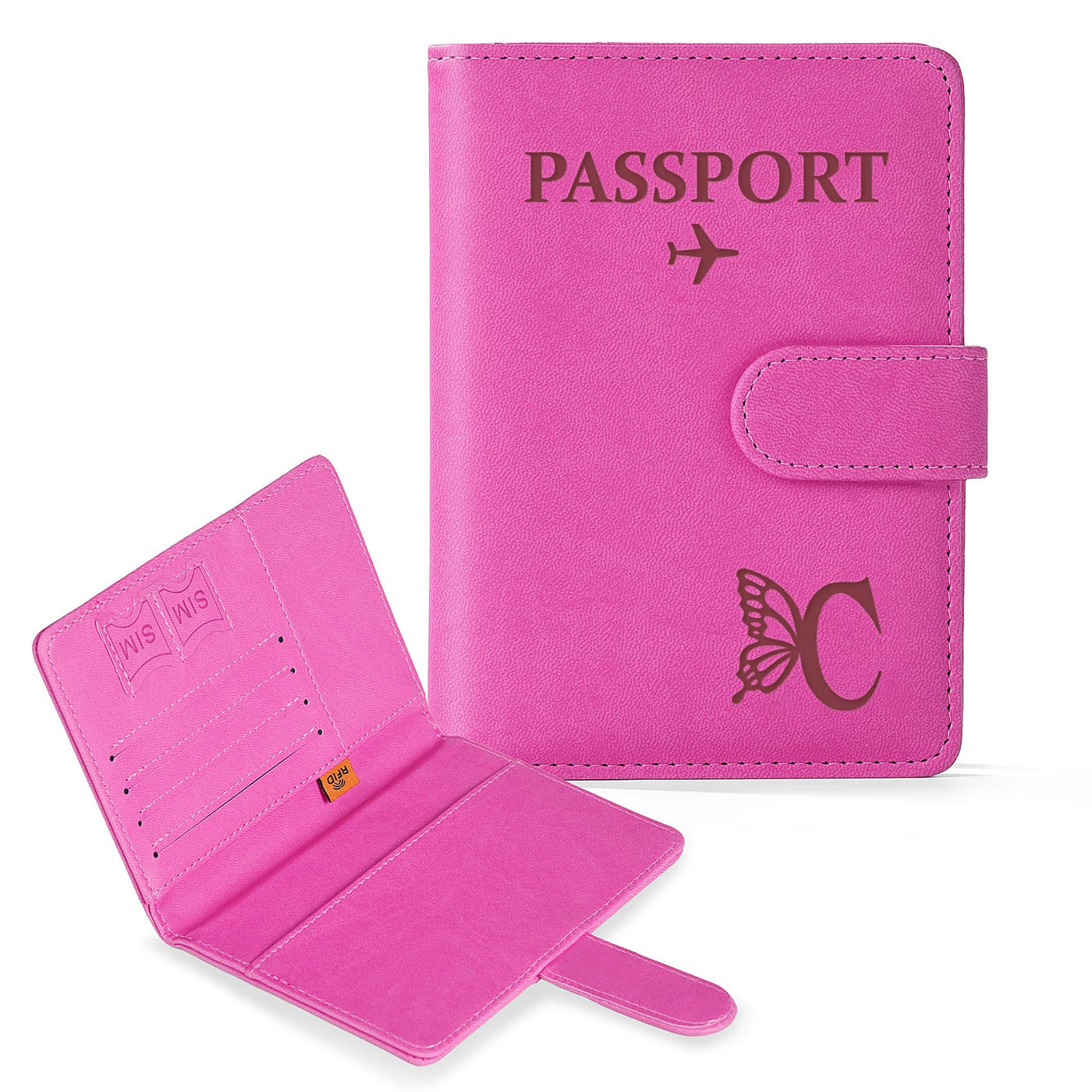 COSHAYSOO Purple Passport Cover Holder and Initial Luggage Tag Set TSA Approved with Personalized Monogram Chenille Letter Patch for Women Teen Girls, Cute Travel Bag Suitcase Identifier (A)
