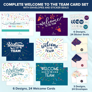 Decorably 24 Pack 6x4in Welcome to the Team Cards for New Employees with Envelopes and Stickers, 6 Festive Designs for Colleagues, Onboarded Staff, Crew, Blank Inside - Business, Gifting, Mailing