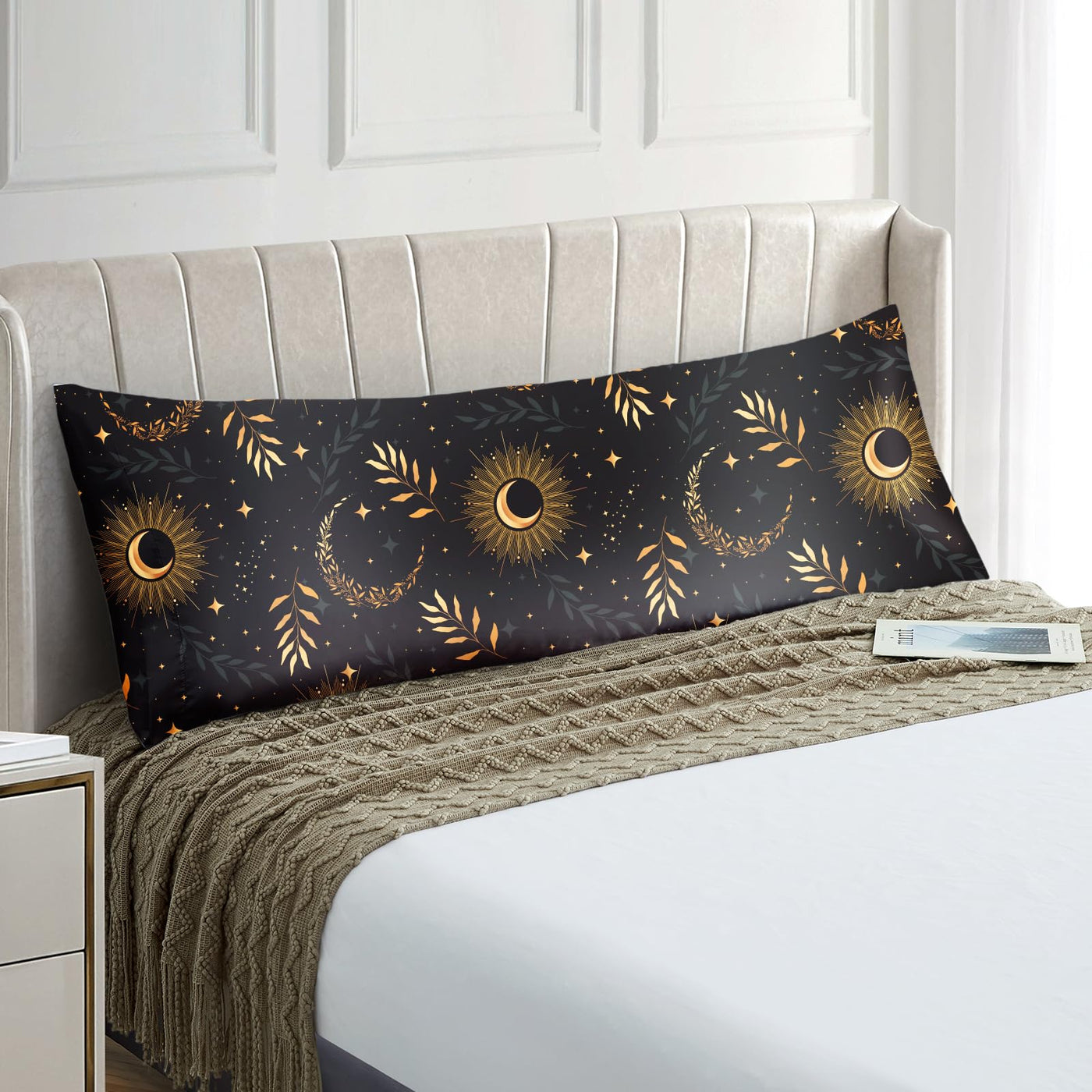 EXQ Home Silky Satin Pillowcase for Hair and Skin,Printed Pillow Cases Standard Size Set of 2 Satin Pillow Case 2 Pack with Envelope Closure(Ink Leaf, 20x26)