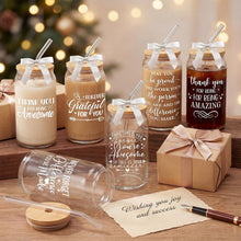 6Pcs Thank You Gifts Glass Cups with Lids and Straws 16oz Employee Appreciation Drinking Glasses Cups Thank You Iced Coffee Cup Tumbler Gifts for Employee Staff Coworkers Teachers Nurse
