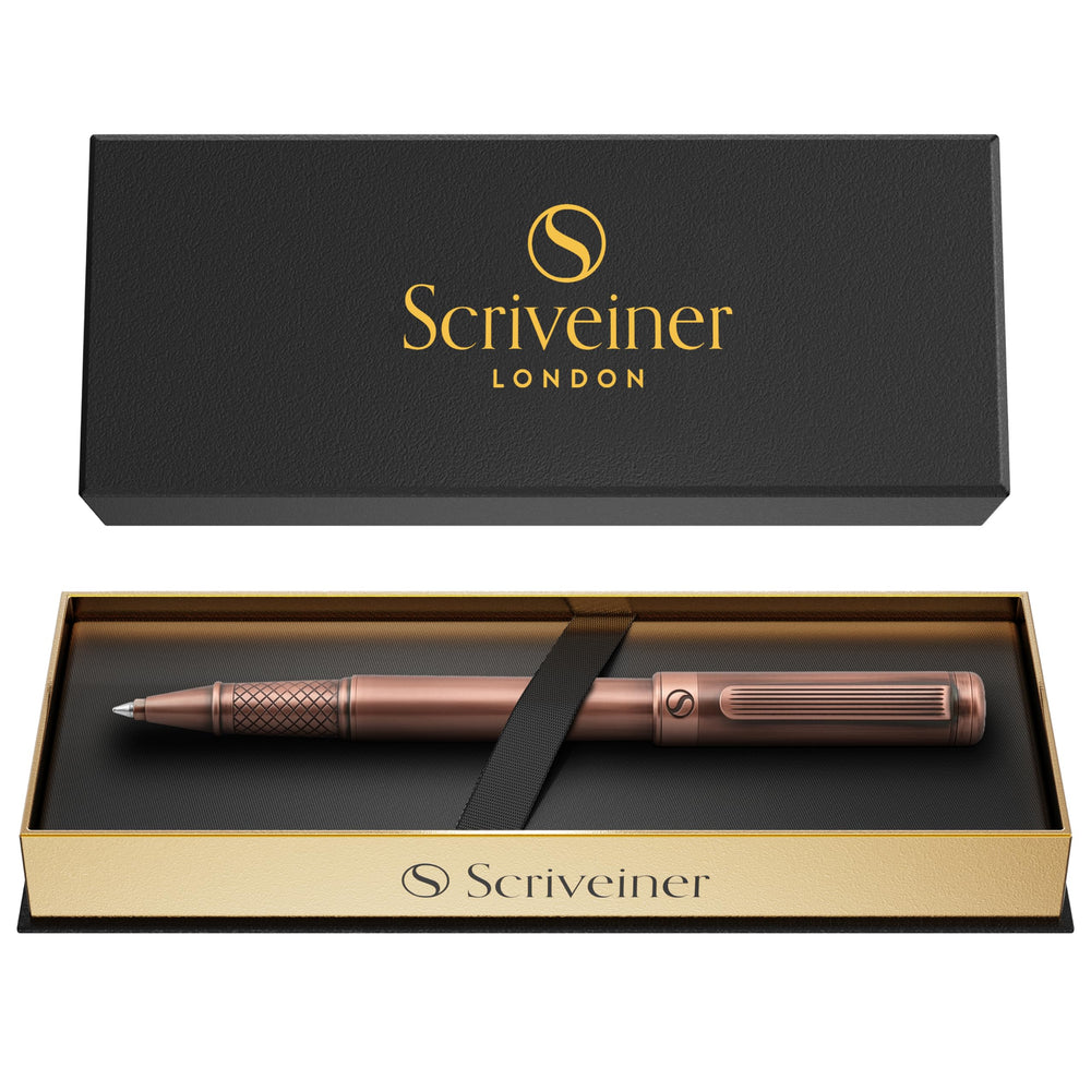 Scriveiner Black Lacquer Rollerball Pen - Stunning Luxury Pen, Real Gold Plating, Schmidt Ink Refill, Best Roller Ball Gift Set for Men & Women, Professional, Executive Office, Nice Pens