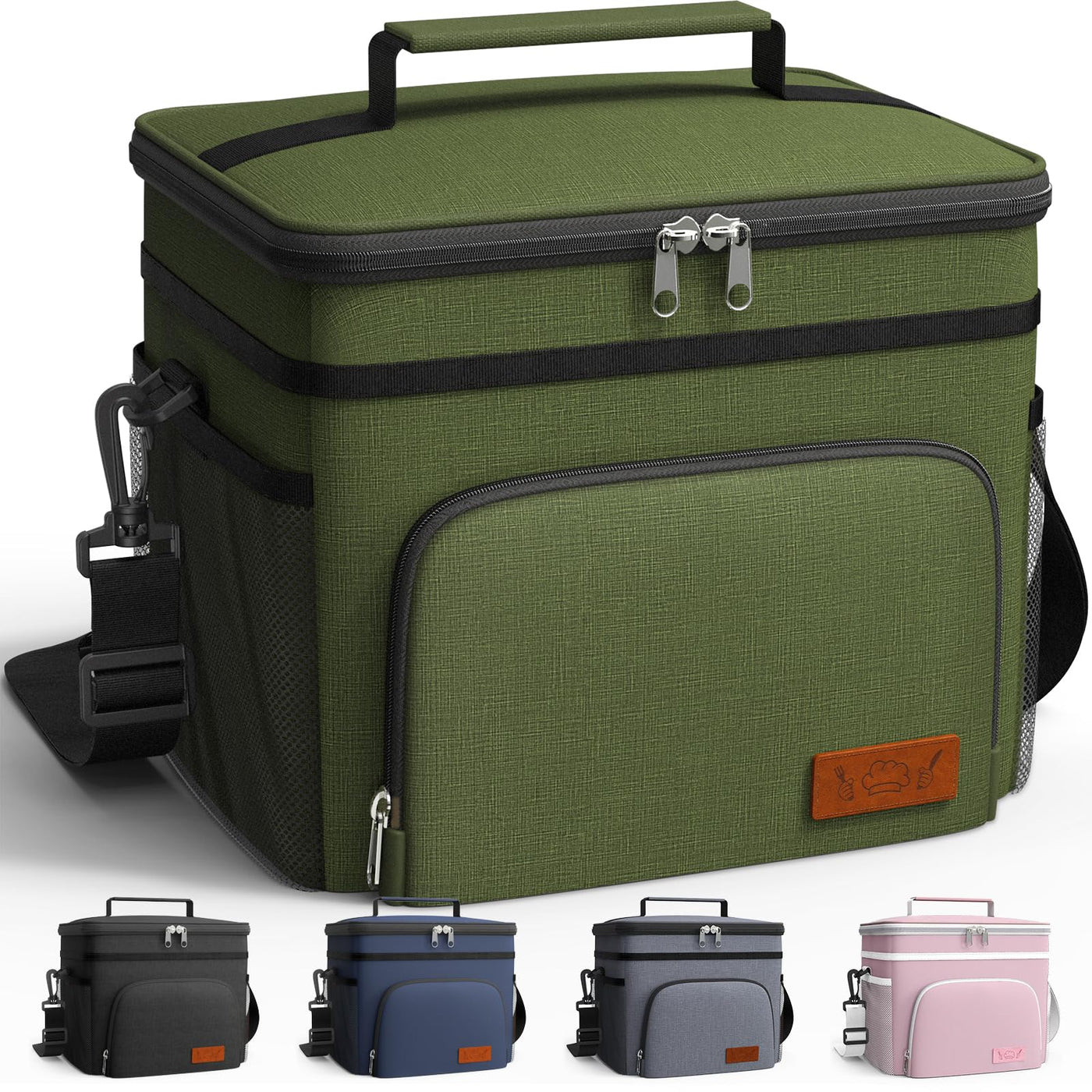 HOTOR Insulated Lunch Box for Men & Women - Leak-Proof Cooler Lunch Bag with 4 Pockets, Adjustable Strap, Ideal for Work, Picnic, Travel - Medium, Black, 10.2"×6.9"×8.5"