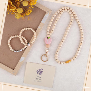 BESARME Teacher Appreciation Gifts, Teacher Gifts Teachers Bracelet with Wooden Beaded Teacher Lanyard Thank You Cards for Women