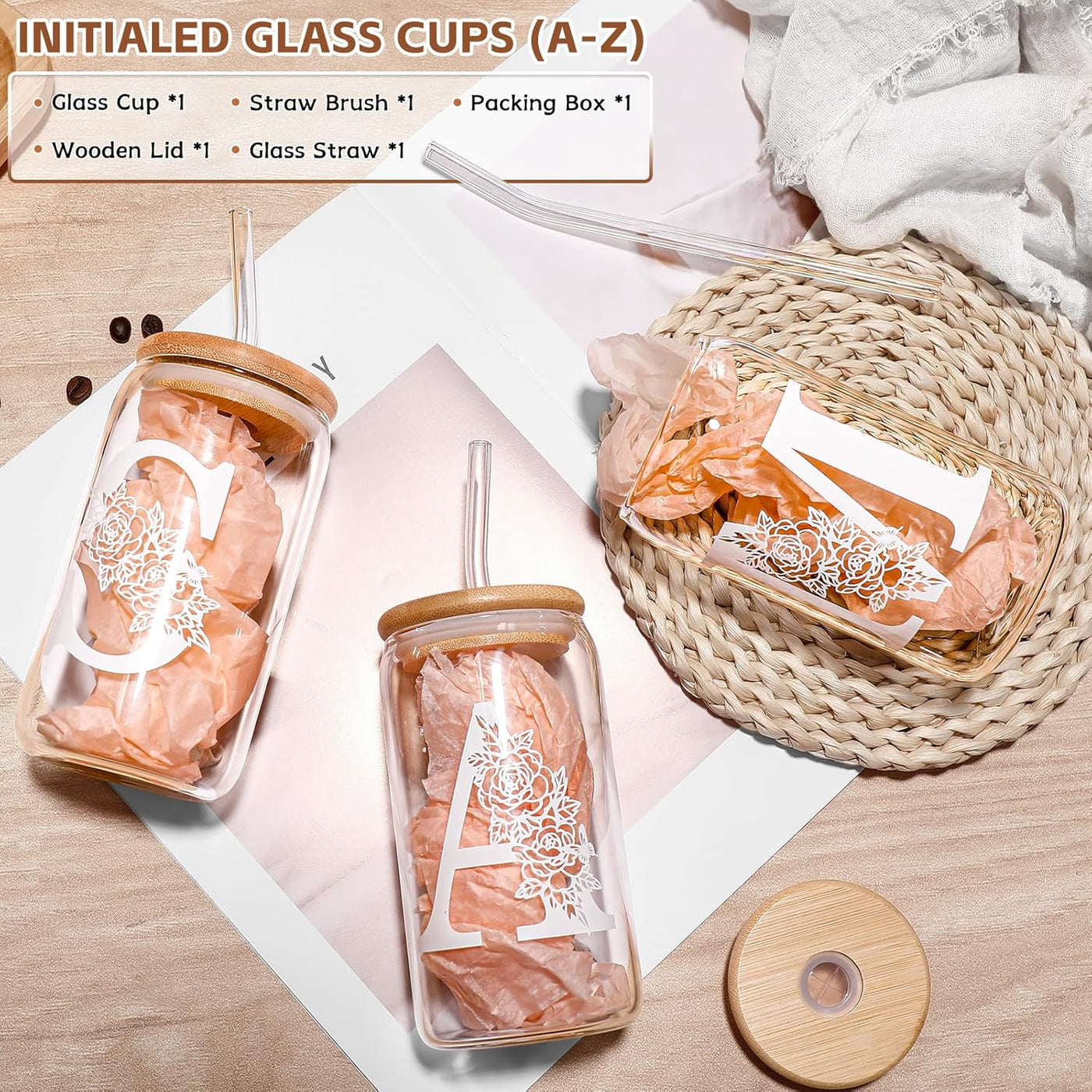 DWTS DANWEITESI Birthday Gifts for Women: Initial Glass Cup as Office Graduation Memorial Holiday Personalized Gifts - for Teacher Employee Nurse Coworkers Bridesmaid Bride - R Aesthetic Cup