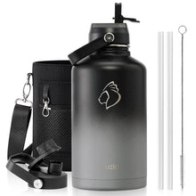 BUZIO 40oz Insulated Water Bottle, Triple Wall Vacuum Stainless Steel Water Flask with 2 lids, Lead-Free BPA-Free Straw Lid Sports Canteen Jug, Cold 48H & Hot 24H- Black