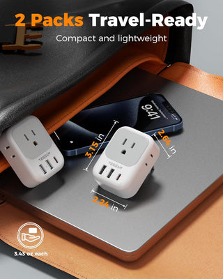 TESSAN 2 Pack European Travel Plug Adapter, Europe Power Converter 4 Outlets 3 USB(1 USB C PD 20W), Type C International Adaptor to Italy Spain France Portugal Iceland Germany, EU Travel Essentials