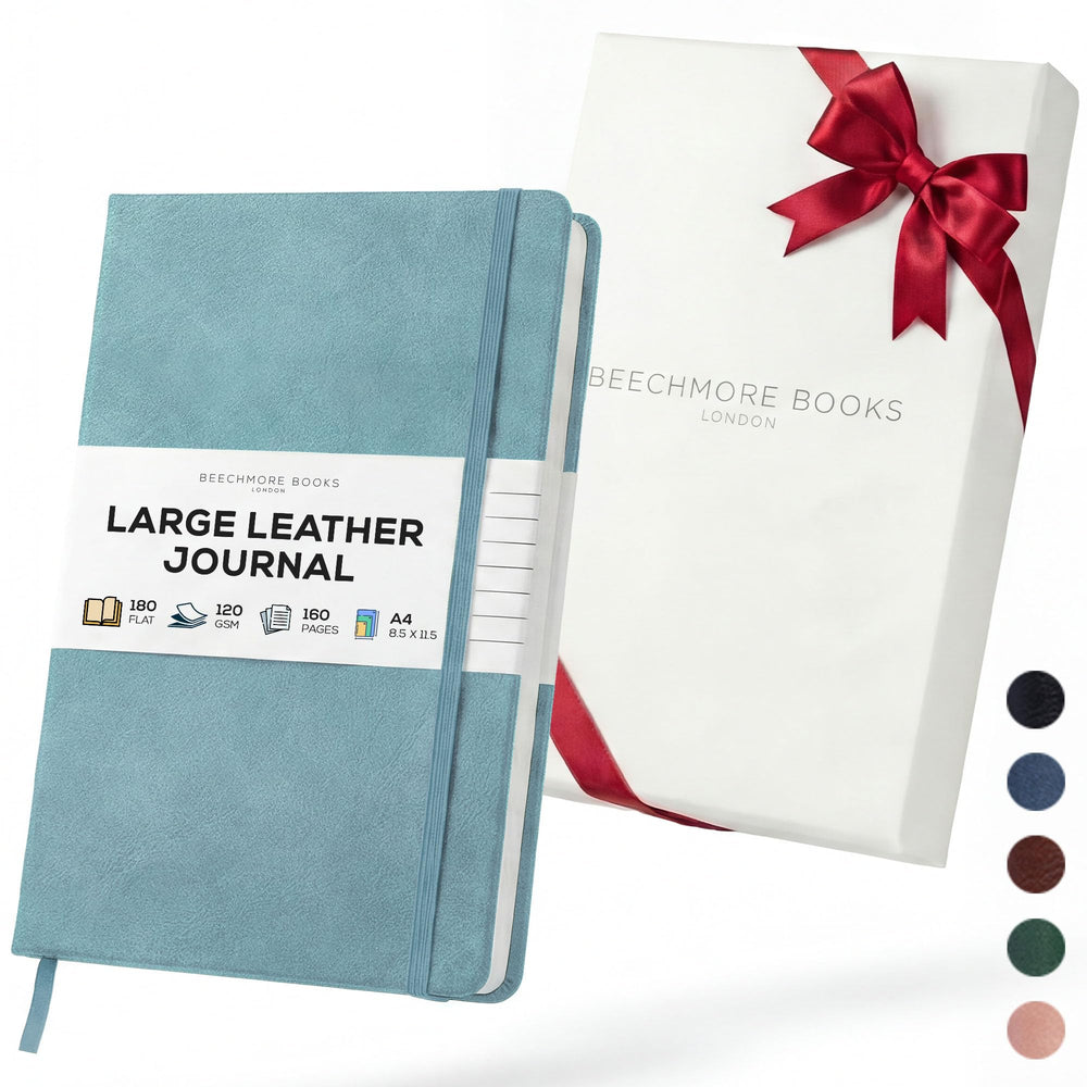 BEECHMORE BOOKS Premium Lined Leather Journal for Men & Women, 5" x 8" (A5) Thick 120gsm Ivory Cream Paper Notebook, Hardcover Vegan Leather Personal Diary, With Gift Box (Chestnut Brown)