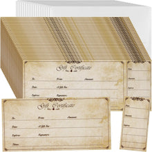 Nuanchu 100 Sets Gift Certificates for Business Christmas Blank Gift Certificate Cards Vouchers Coupon Card with 100 Envelopes for Salon Spa Restaurants Birthday, 4.7 x 2.4 in (Wood Color,Classic)