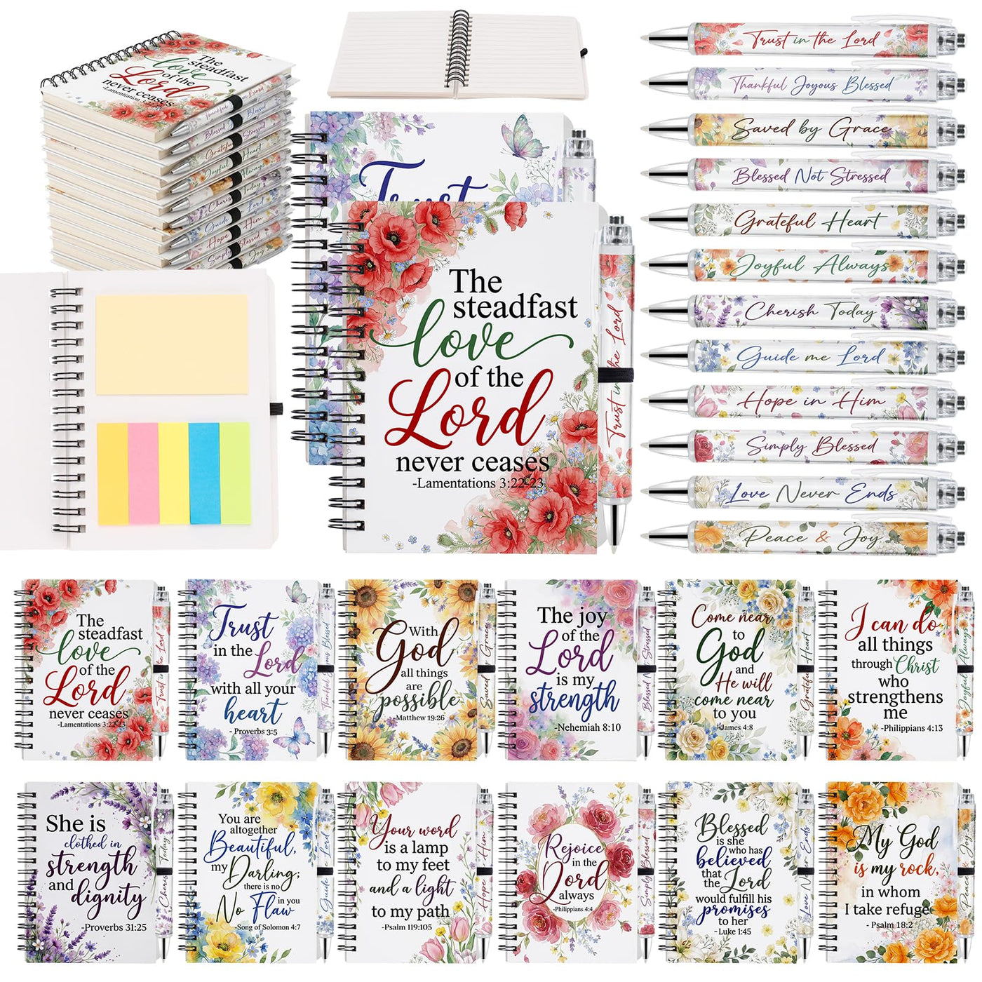 48 Pcs Motivational Gifts Bulk, Colorful Inspirational Notebooks with Matching Pens & Sticky Notes, Back to School Journals for Kids, Classrooms, Teachers, Team Building (5.5 x 4.7 Inch)
