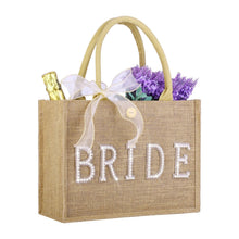 Bride Tote Bag Large Jute Tote Natural Wedding Shower Gift Bag with Gold Diamond &Ribbon Bridal Gifts for Bride to Be, Future Mrs, Engagement, Bachelorette Party Gift（Gold Outline）