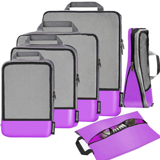 BAGAIL 4 Set/6 Set/8 Set Compression Packing Cubes Travel Accessories Expandable Packing Organizers (Half Mesh, 6-Black)