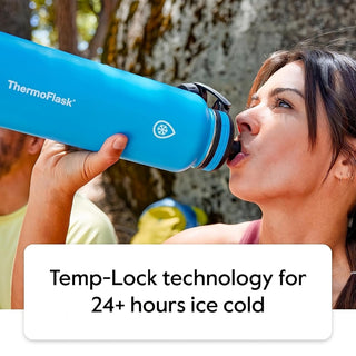 ThermoFlask Stainless Steel Water Bottles 2-Pack - Double-Wall Vacuum Insulated 24 oz BPA-Free Spout Lids - Keeps Drinks Cold 24 Hrs, Hot 12 Hrs - Leakproof, Dishwasher Safe, White/Coral