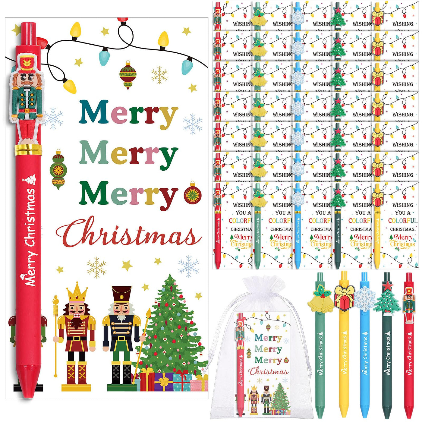 Marspark 30 Set Welcome Back to School Gifts Bulk Ballpoint Pens and Greeting Cards Set with Bags Twist Ties Composition First Day of School Gifts for Teacher Student Classroom Party Favors Supplies