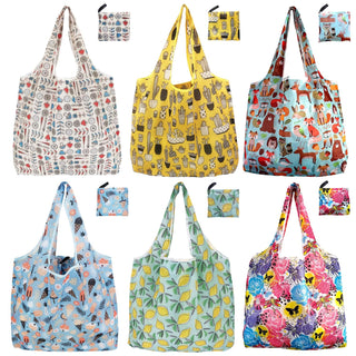 Reusable Grocery Bags, 6 Pack 50Lbs Foldable Fashion Washable Shopping Bags, Large Boho Tote Bags For Groceries, Bulk Market Cloth Storage Bags, Utility Aesthetic Personalized Gifts For Women