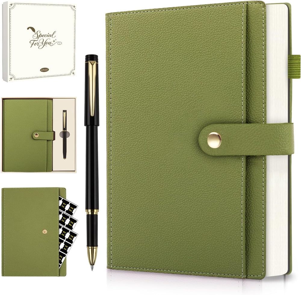 A5 Lined Leather Journal Notebook, Hardcover Journal Set with Pen, Monthly Index Tabs and Gift Box, 320 Pages 100GSM Thick Paper, Thick Daily Diary, Journal for Women, Men, School, Travel, Work(Green)