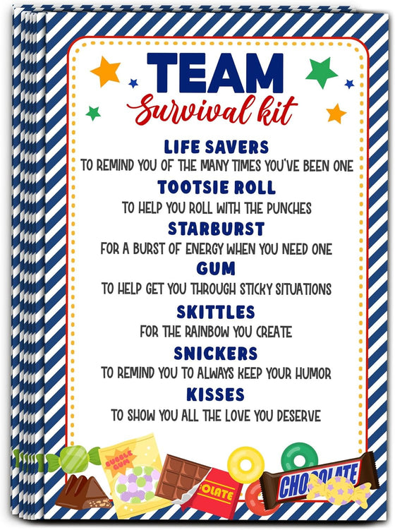 40 Pcs Team Survival Kit Gift Tag, Blue Candy Theme Staff Appreciation Tags for Gift Bags, Welcome to the Team Gifts for Volunteers Employees - KA02