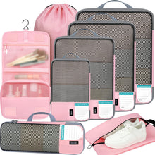 BAGAIL 4 Set/6 Set/8 Set Compression Packing Cubes Travel Accessories Expandable Packing Organizers (Half Mesh, 6-Black)