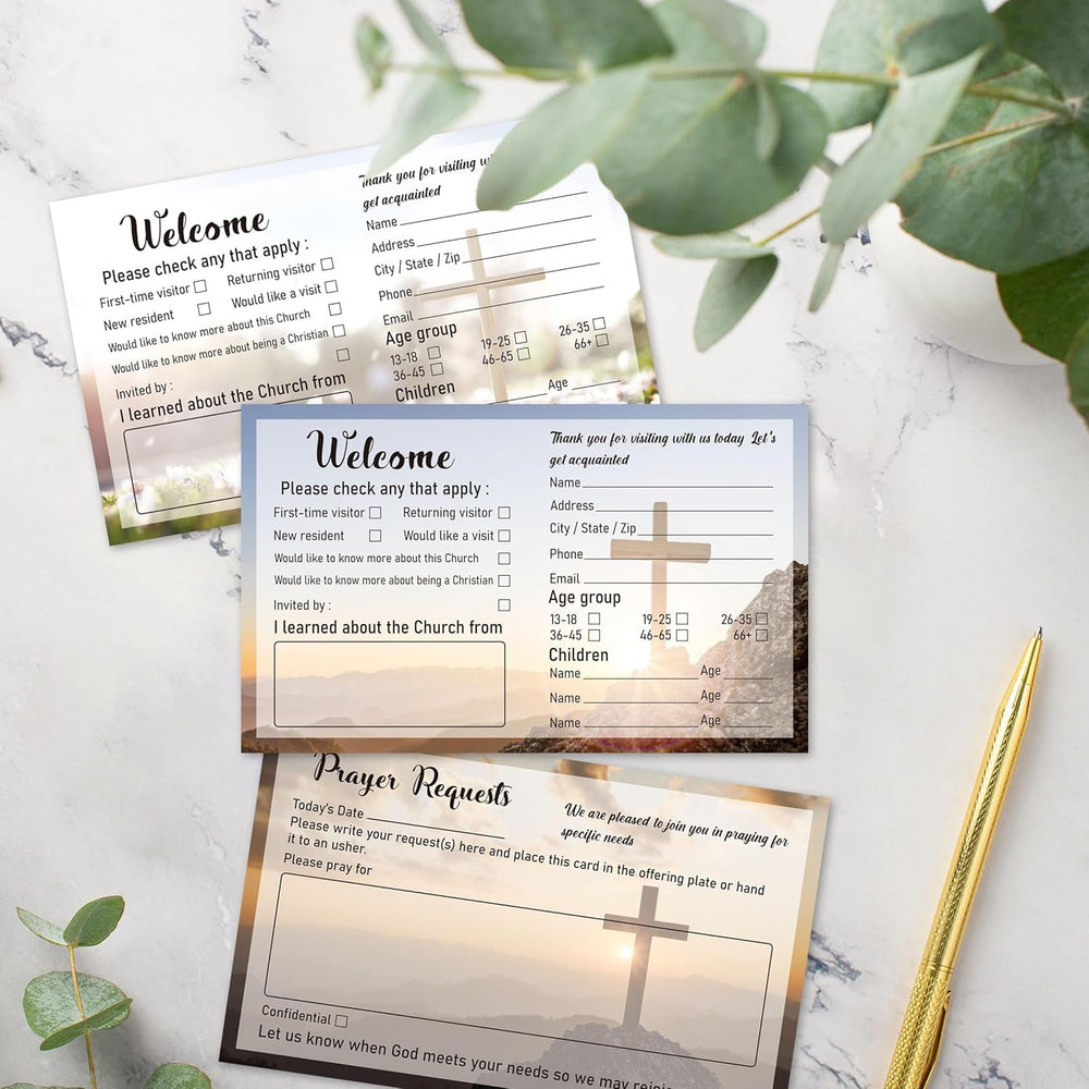 151Pcs Church Visitor Cards Set Welcome Prayer Request Cardstock with Tent Sign for Greeting Religious Occasions