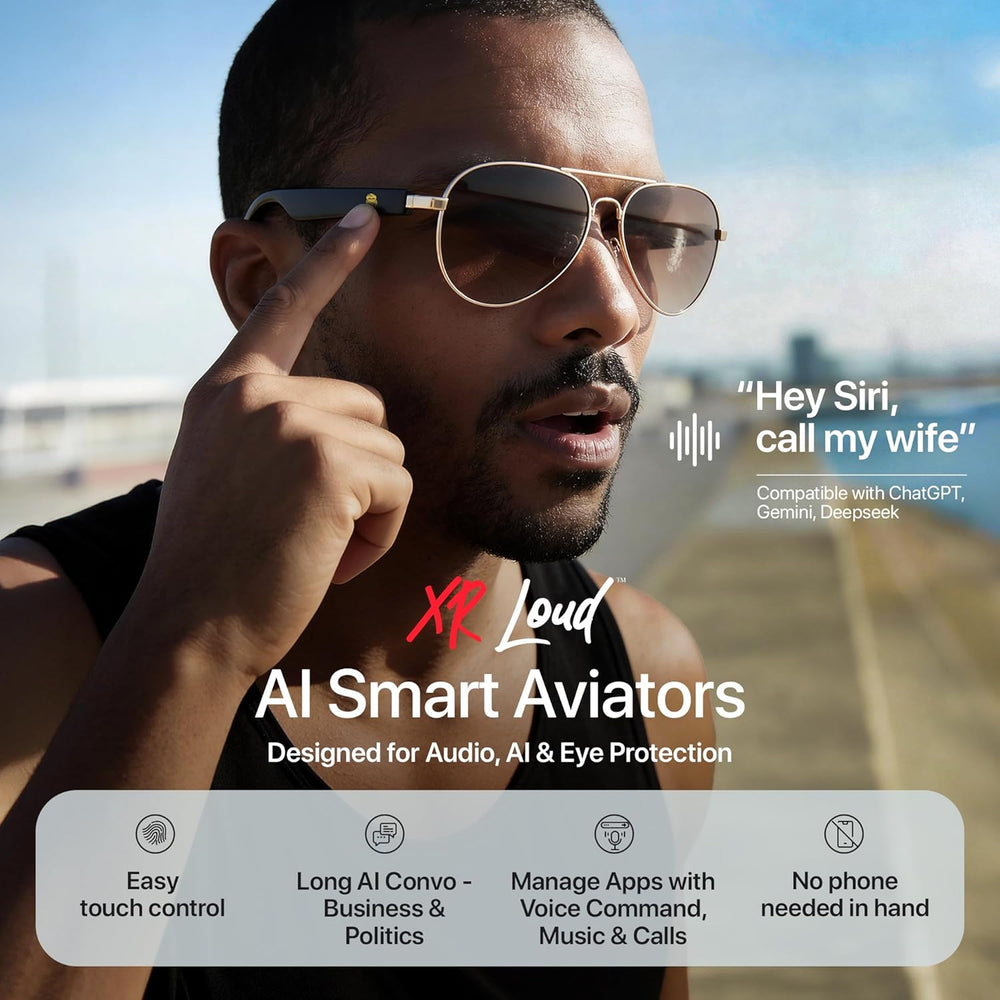 AI Smart Glasses with Bluetooth for Men Women ChatGPT-Claude-Gem wd 200 Languages 99% Accuracy, Transcribe, 5.3 Android Siri Touch and Voice Assistant Glasses with Speakers, 120H SB BLACK DOMINATOR