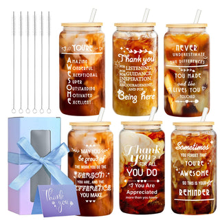 12 Set Employee Appreciation Gifts Bulk, Personalized Inspirational Thank You Gifts for Graduation Season Coworker 16 oz Can Shaped Beer Glass Cups, Gift Box & Card for Team Women Men Teacher