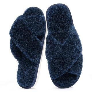 Evshine Women's Fuzzy Slippers Cross Band Memory Foam House Slippers Open Toe