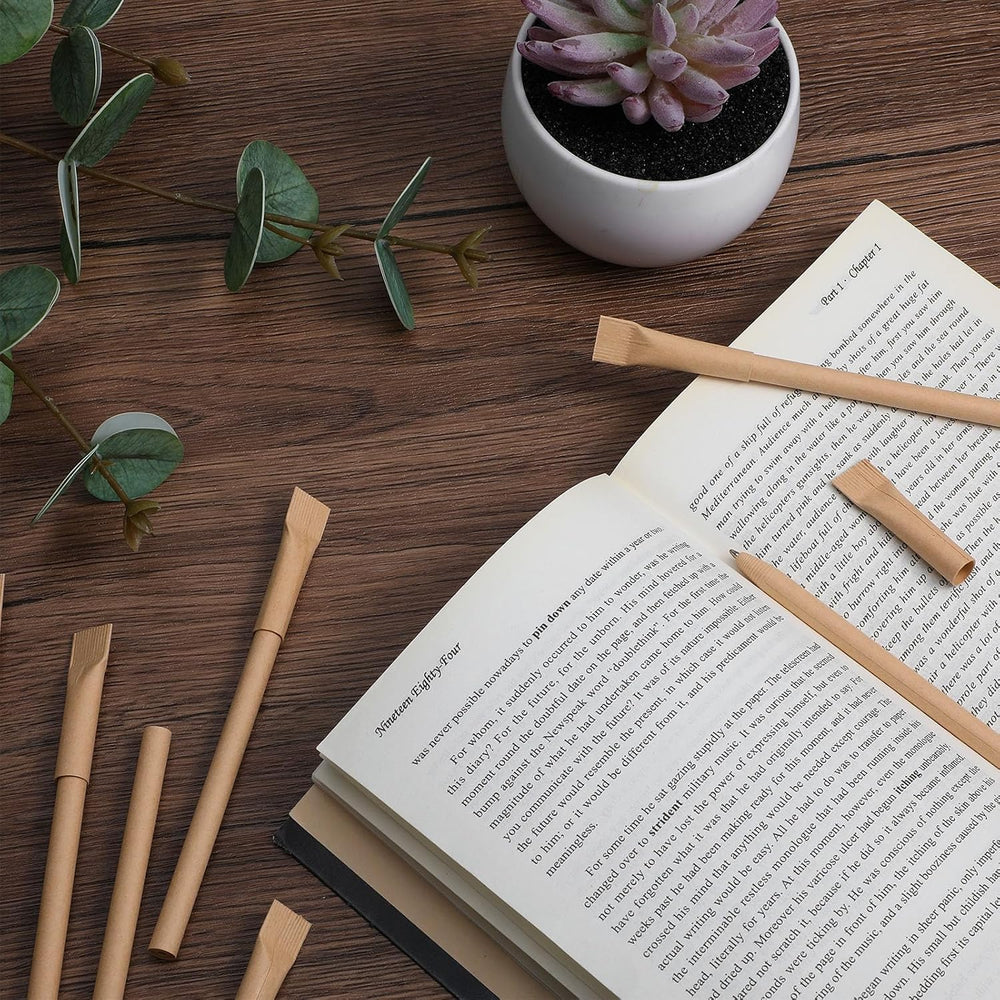 100pcs Paper Pens with Black Ink - Eco-Friendly Recyclable Cardboard Barrel Pens, Bullet Tip 1.0mm for Smooth Writing, Office School Supplies