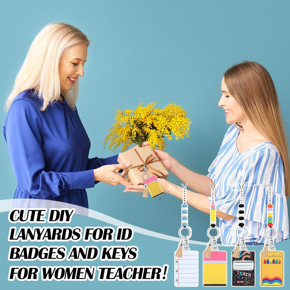 Gueevin 279 Pcs DIY Name Teacher Lanyard with ID Holder, 4 Sets Lanyards for ID Badges Keychain Making Kit DIY Teachers Appreciation Gifts for Teacher Office Graduation Gifts School Supply