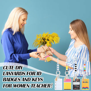 Gueevin 279 Pcs DIY Name Teacher Lanyard with ID Holder, 4 Sets Lanyards for ID Badges Keychain Making Kit DIY Teachers Appreciation Gifts for Teacher Office Graduation Gifts School Supply