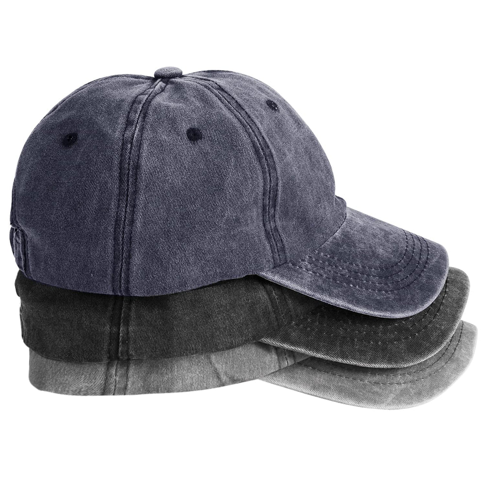 MEINICY 3 Packs Washed-Cotton Plain Baseball Cap, Vintage Adjustable Dad Hats Gift for Men/Women,Unstructured