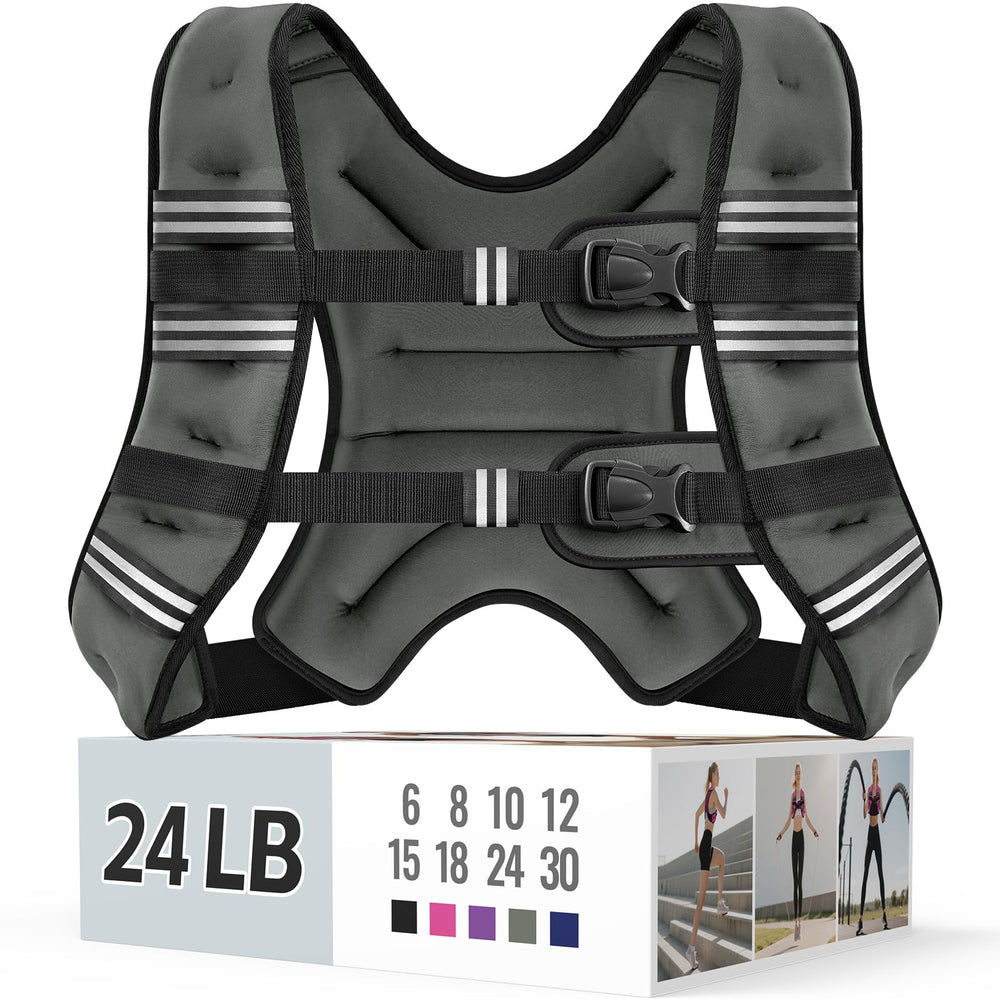 Zeerun Weighted Vest, 6lb/8lb/10lb/12lb/15lb/18lb/20lb/24lb/30lb for Men Women, Reflective Stripe Adjustable Buckle, Comfortable Durable Rucking Vest for Walking Running Strength Training