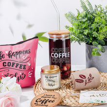 Dandat 5 Pieces Coffee Lovers Gifts Set 20 oz Iced Drink Cups with Lids and Straws Round Cork Coaster, Socks, Makeup Bag, Candle Jar Coffee Gift Basket for Men Women
