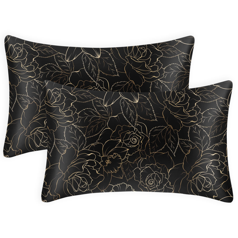EXQ Home Silky Satin Pillowcase for Hair and Skin,Printed Pillow Cases Standard Size Set of 2 Satin Pillow Case 2 Pack with Envelope Closure(Ink Leaf, 20x26)