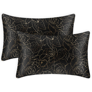 EXQ Home Silky Satin Pillowcase for Hair and Skin,Printed Pillow Cases Standard Size Set of 2 Satin Pillow Case 2 Pack with Envelope Closure(Ink Leaf, 20x26)